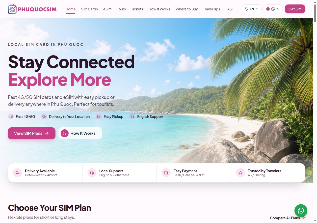 PhuQuocSIM homepage — Stay Connected, Explore More, with SIM plans for Phu Quoc